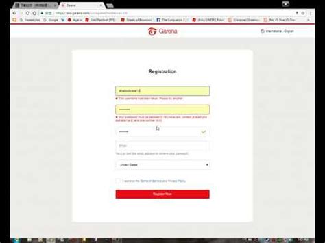 garena register.